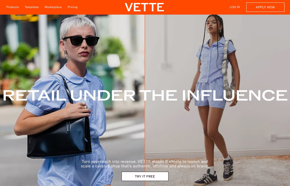 Vette website concept featuring the headline Retail under the influence